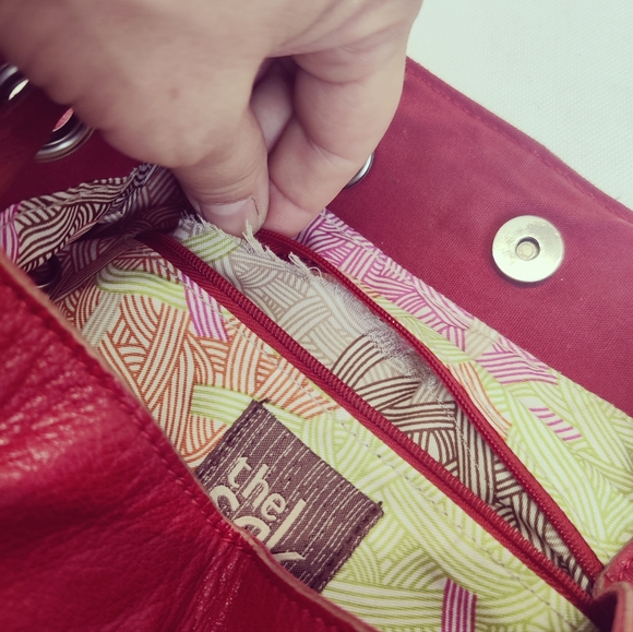 The Sak Red Leather Boho Hobo Backpack Tote Drawstring Purse Tons of Pockets - Picture 11 of 16